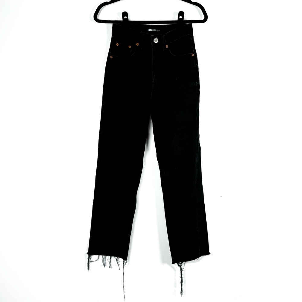 Zara Jeans Straight Leg High Rise Button Fly Raw Hem